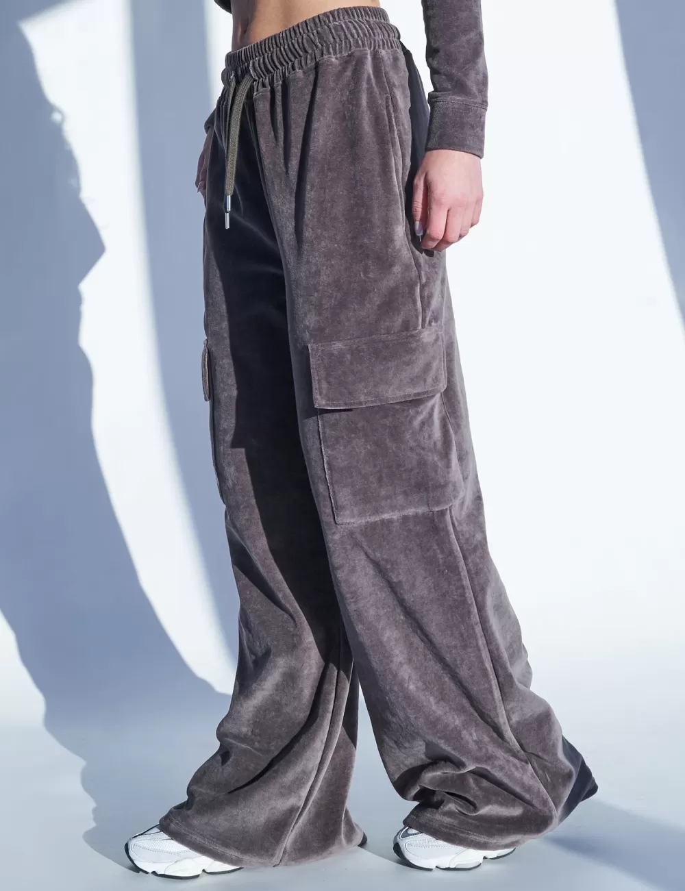 Best Public Desire Kaiia Studio Cargo Pocket Velour Trousers Dark Grey