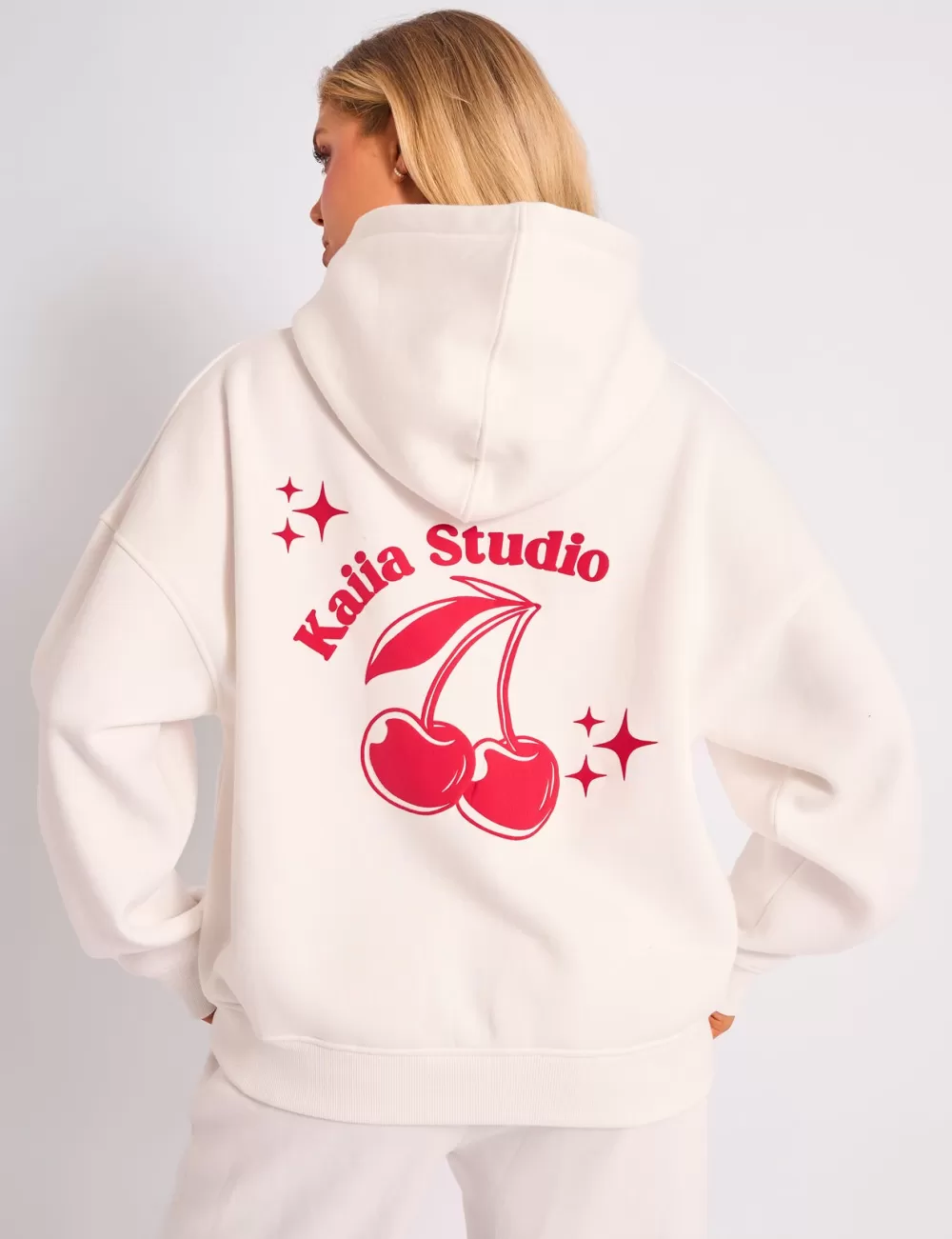 Clearance Public Desire Kaiia Studio Cherry Graphic Oversized Hoodie Cream & Red Cream_red