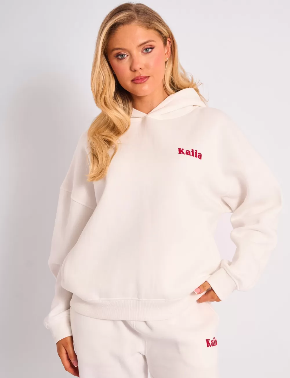 Clearance Public Desire Kaiia Studio Cherry Graphic Oversized Hoodie Cream & Red Cream_red