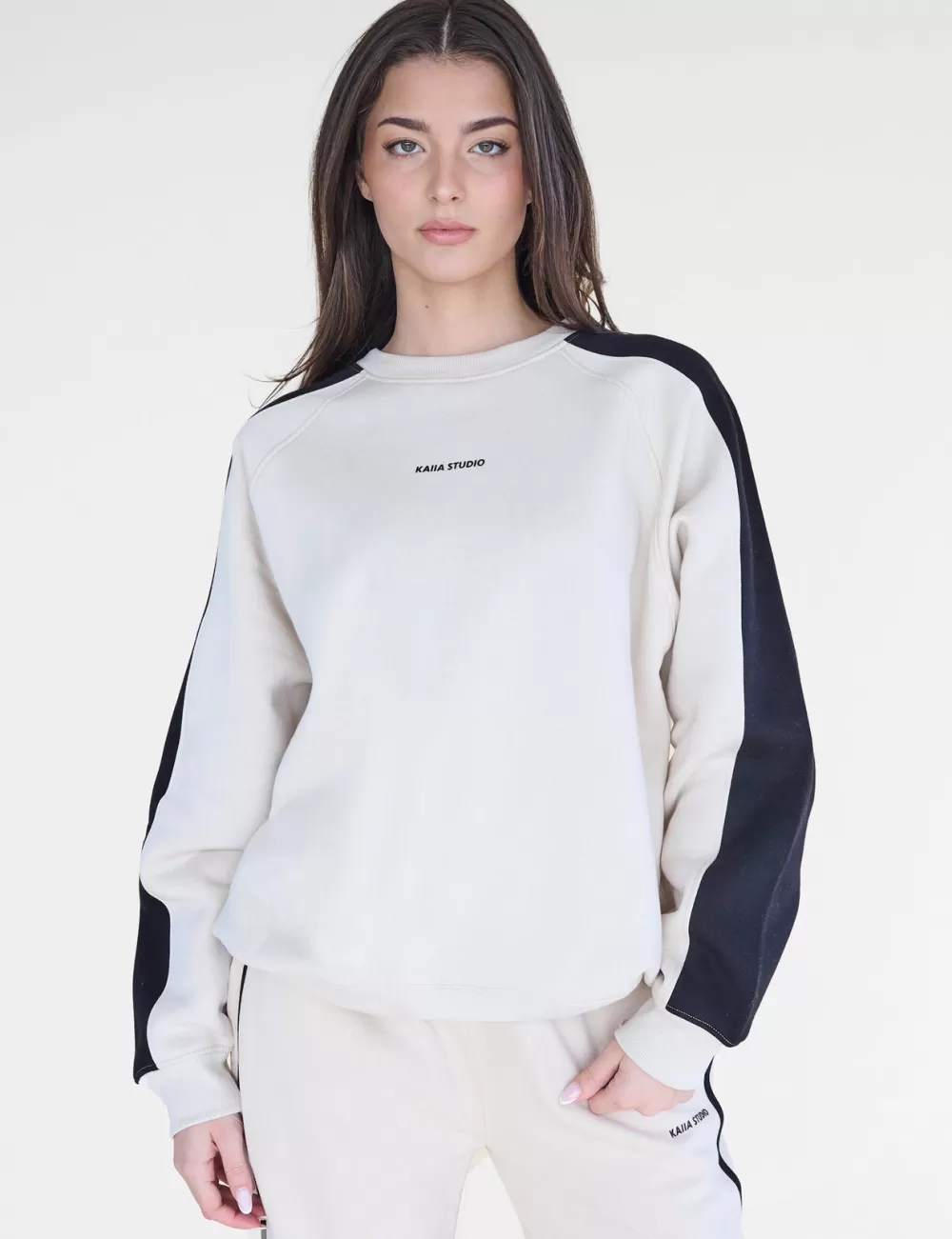 Shop Public Desire Kaiia Studio Contrast Panel Oversized Sweatshirt & Black Stone