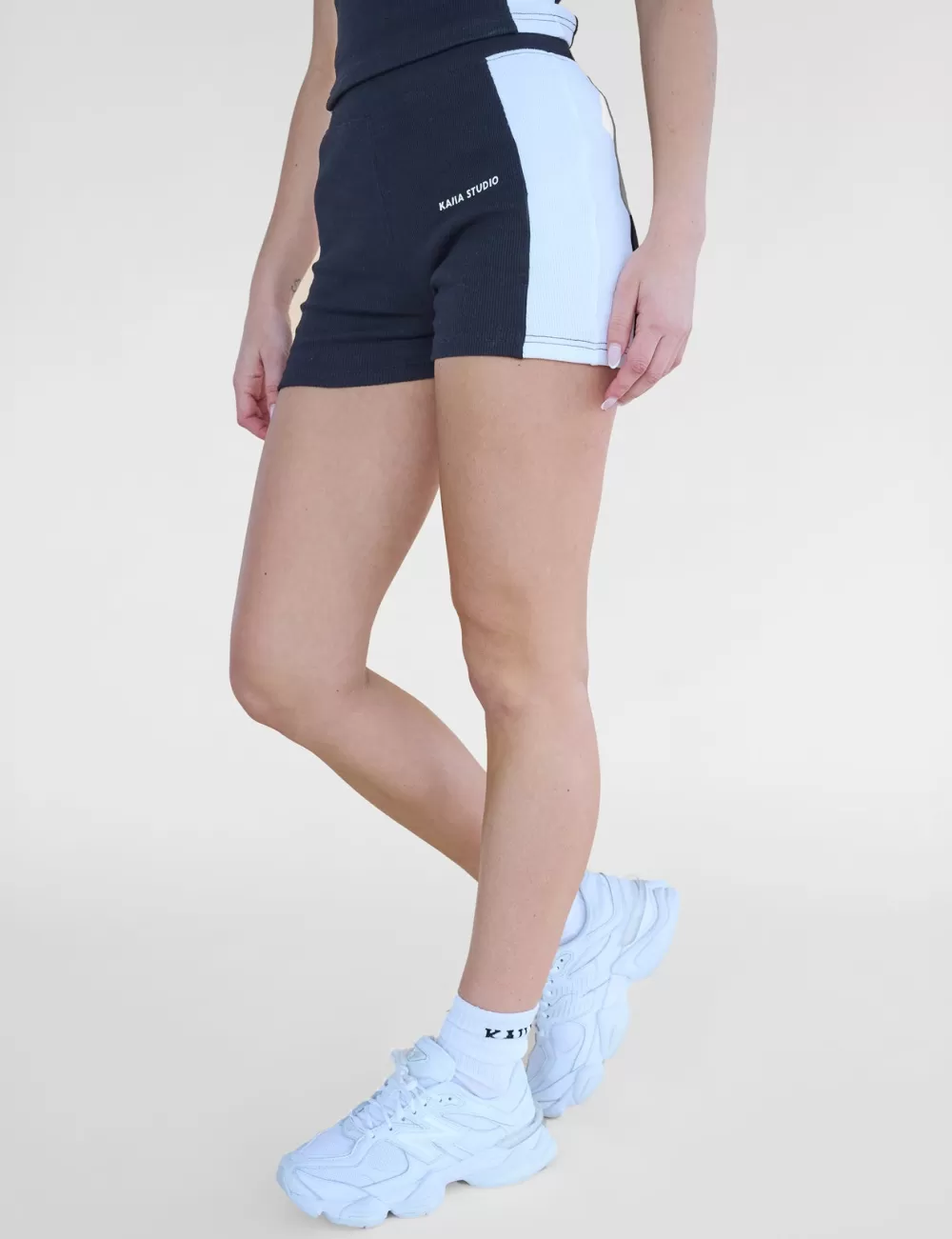 Cheap Public Desire Kaiia Studio Contrast Panel Ribbed Mini Shorts & White Black