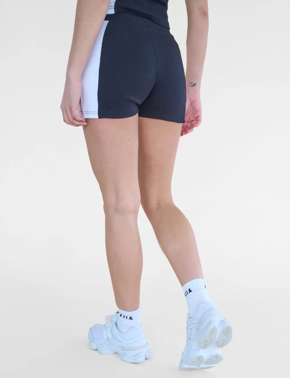 Cheap Public Desire Kaiia Studio Contrast Panel Ribbed Mini Shorts & White Black