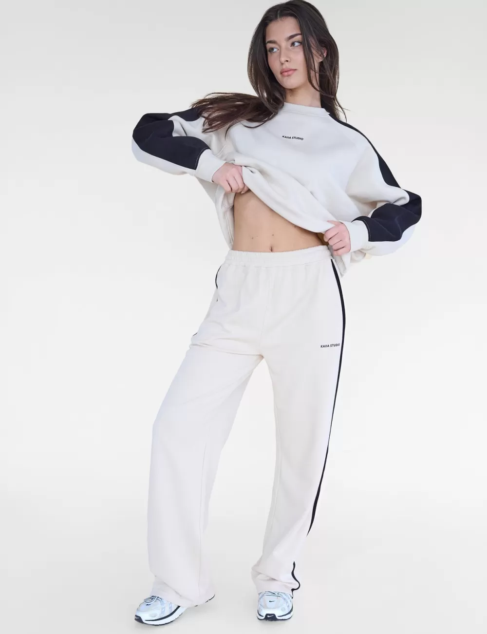 Best Public Desire Kaiia Studio Contrast Panel Wide Leg Sweat Pants & Black Stone