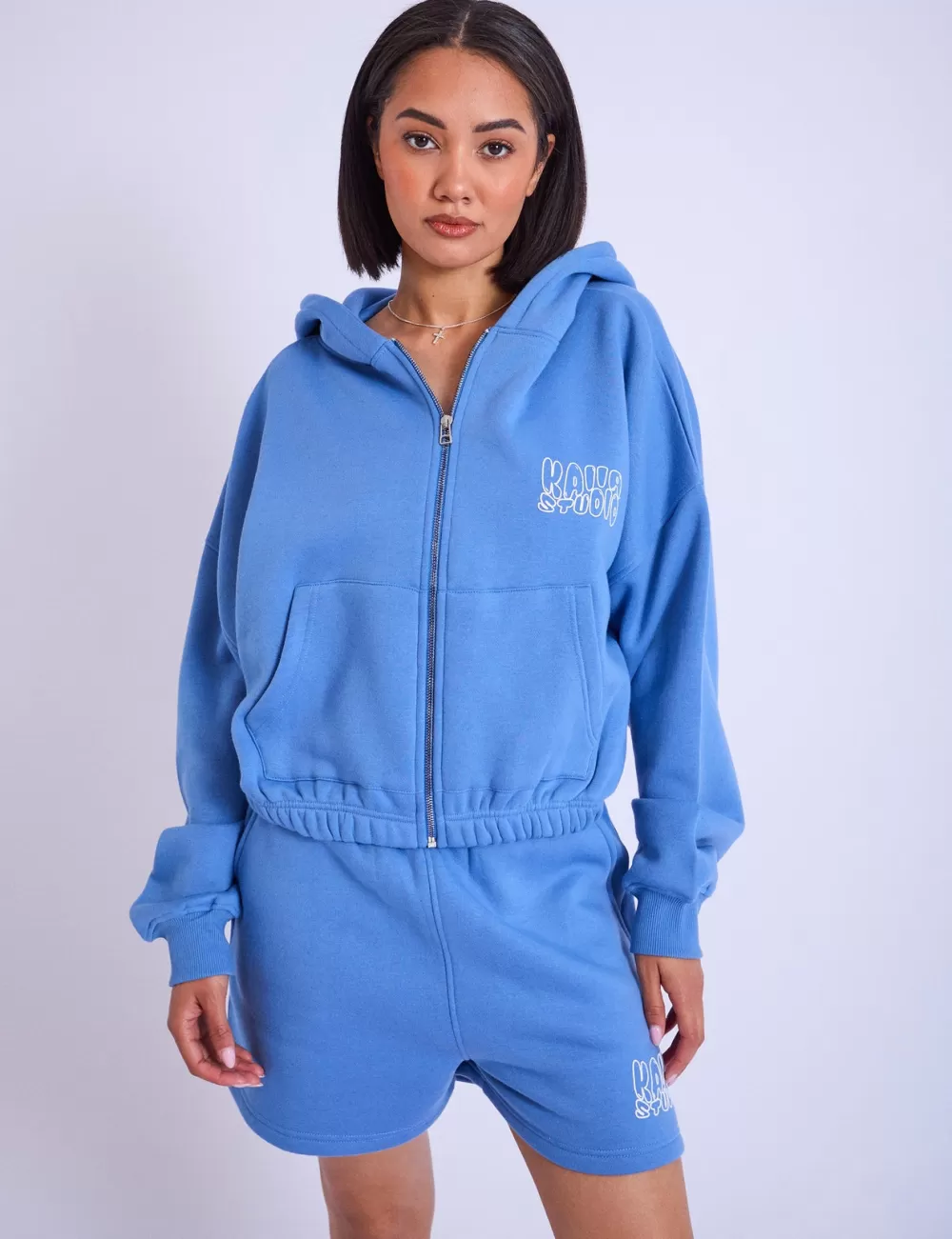 Outlet Public Desire Kaiia Studio Cropped Oversized Zip Up Hoodie Blue