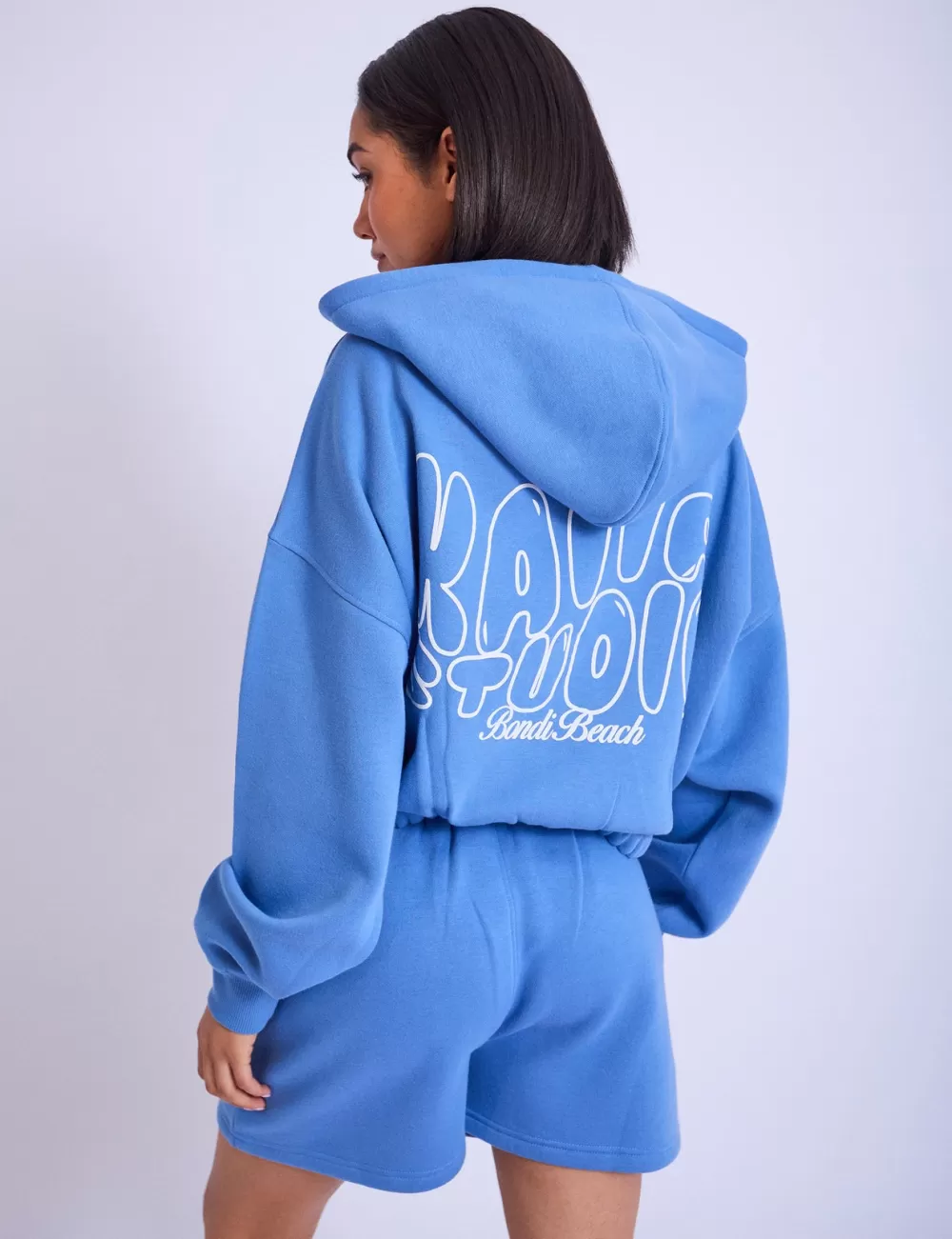 Outlet Public Desire Kaiia Studio Cropped Oversized Zip Up Hoodie Blue