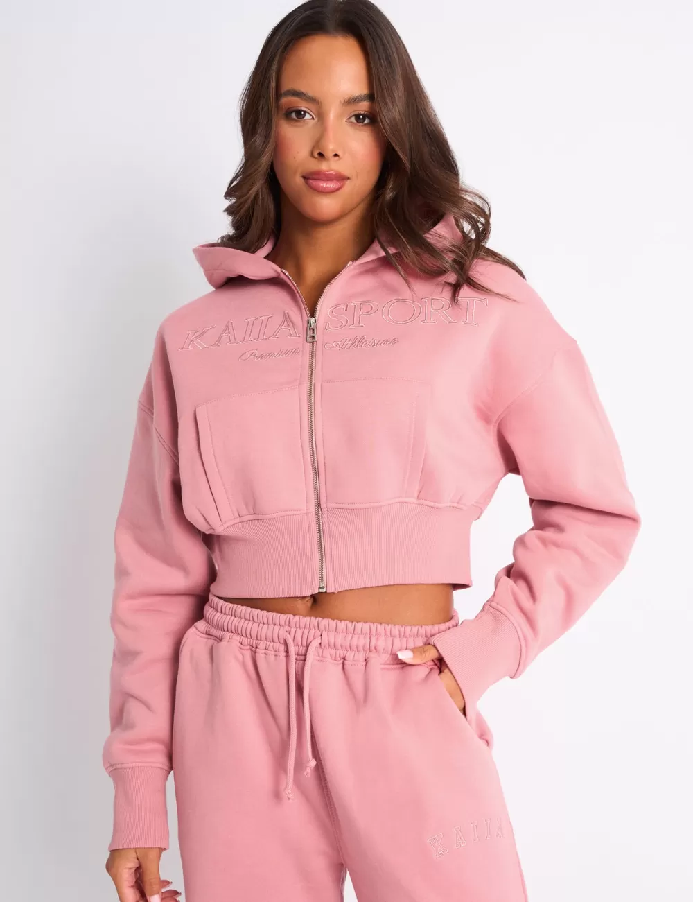 Cheap Public Desire Kaiia Studio Cropped Zip Up Hoodie Blusher