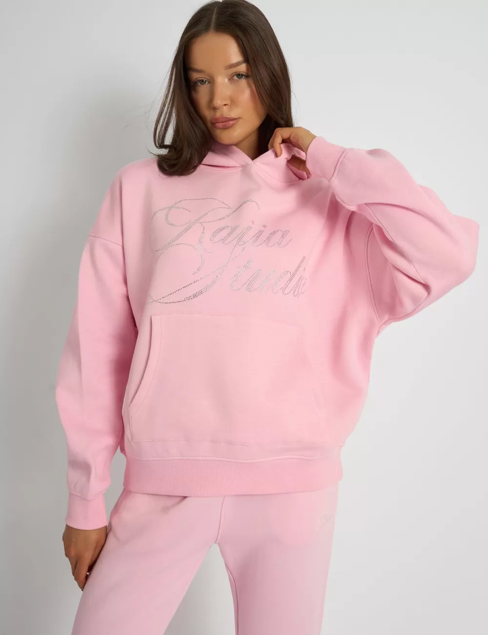 Cheap Public Desire Kaiia Studio Diamante Embellished Oversized Hoodie Baby Pink Baby_pink
