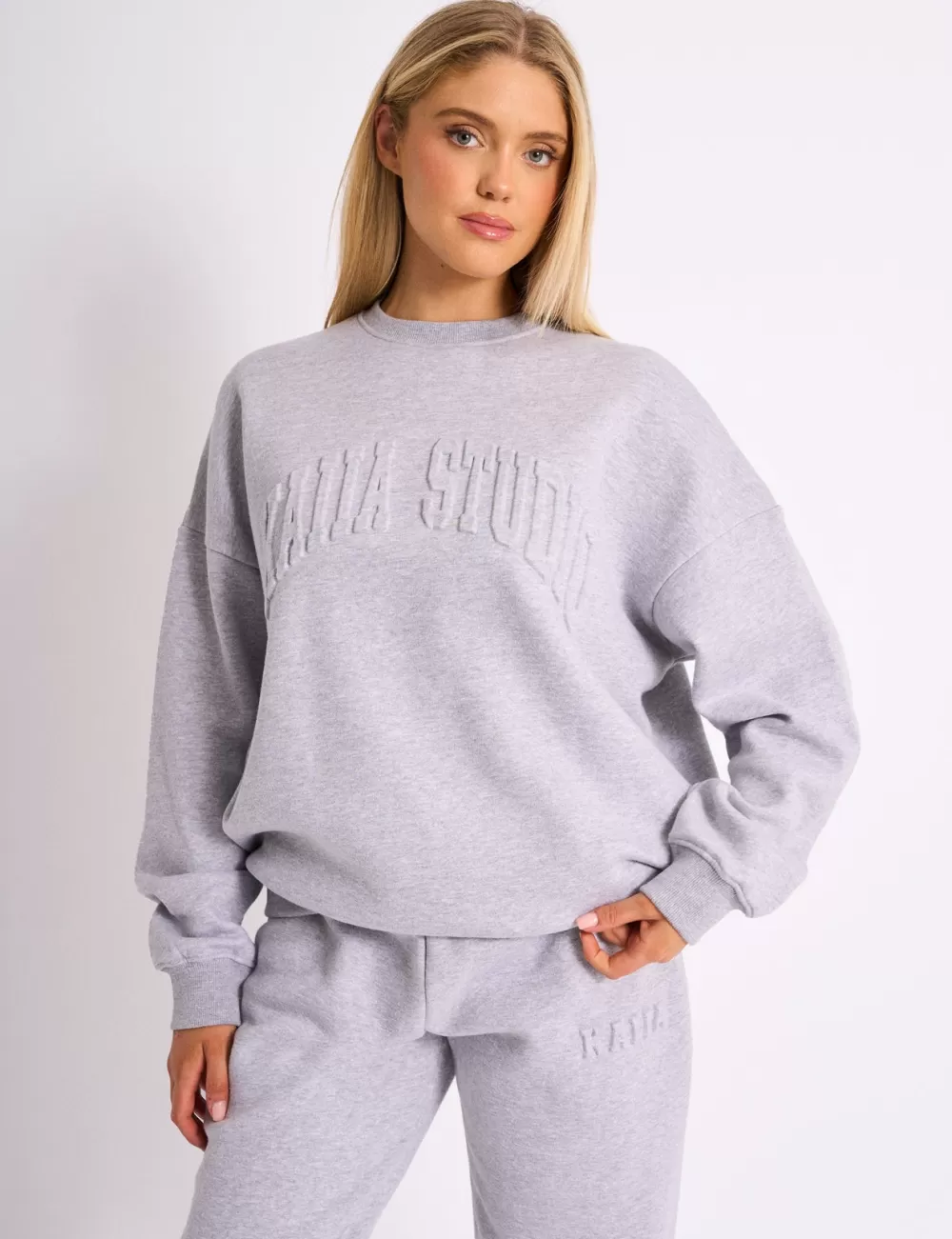 Best Public Desire Kaiia Studio Embossed Logo Oversized Sweatshirt Grey Marl Grey_marl