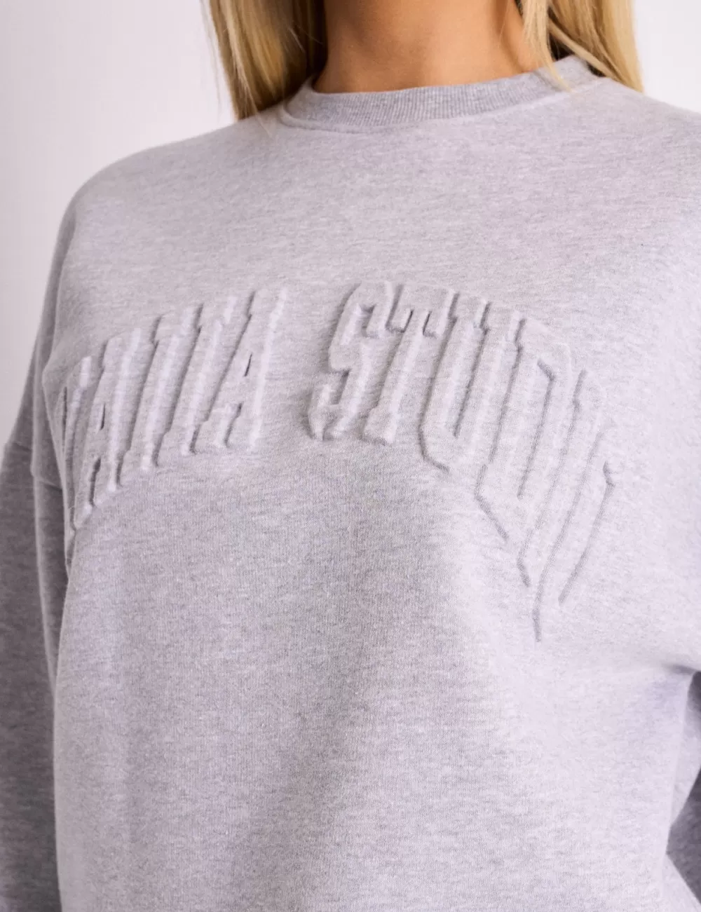 Best Public Desire Kaiia Studio Embossed Logo Oversized Sweatshirt Grey Marl Grey_marl