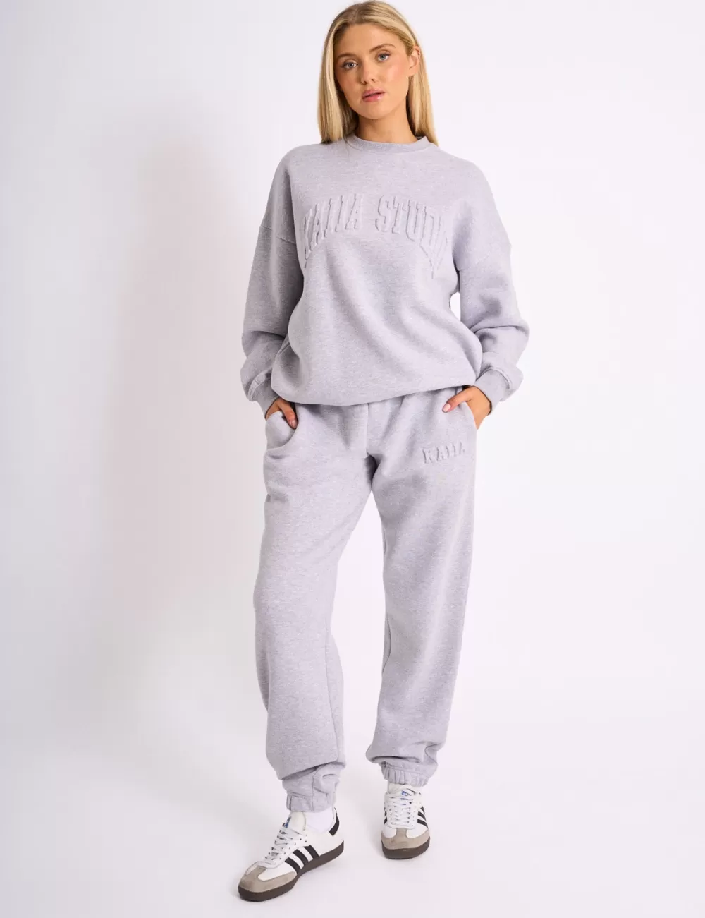 Best Public Desire Kaiia Studio Embossed Logo Oversized Sweatshirt Grey Marl Grey_marl