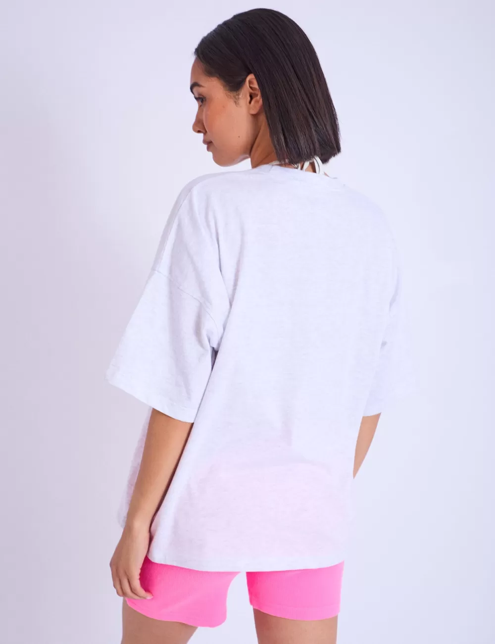 Outlet Public Desire Kaiia Studio Embroidered Bubble Logo Oversized T-shirt Grey Marl & Pink Grey_marl