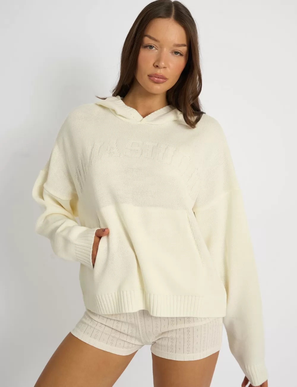 Cheap Public Desire Kaiia Studio Knitted Hoodie Cream