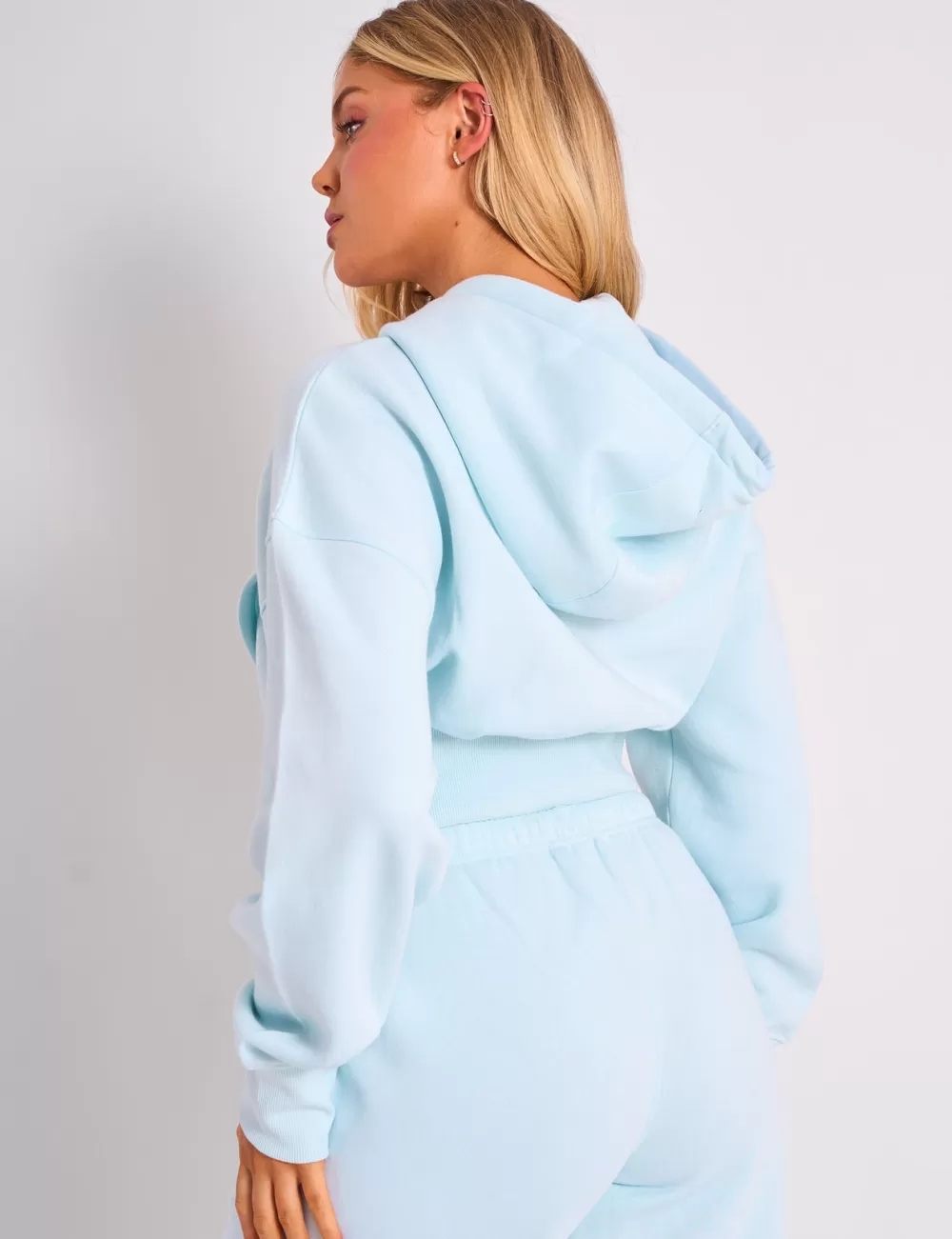 Discount Public Desire Kaiia Studio Logo Cropped Zip Up Hoodie Light Blue Light_blue