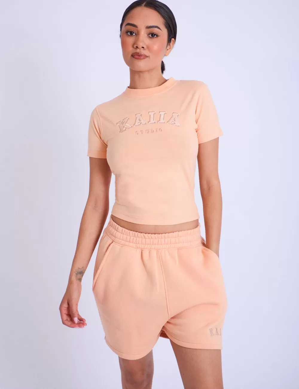 Sale Public Desire Kaiia Studio Longline Baby Tee Peach