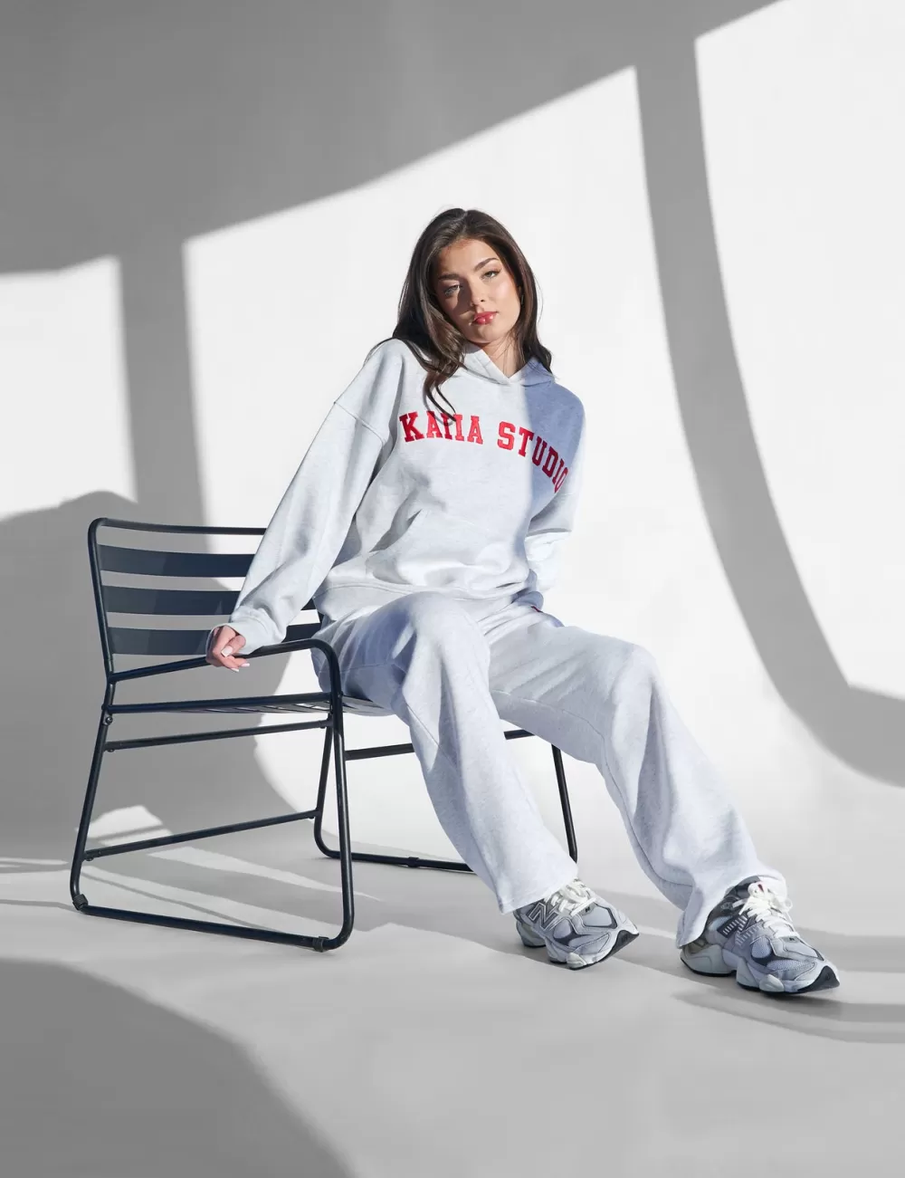 Best Sale Public Desire Kaiia Studio Oversized Hoodie Light Grey Marl & Red