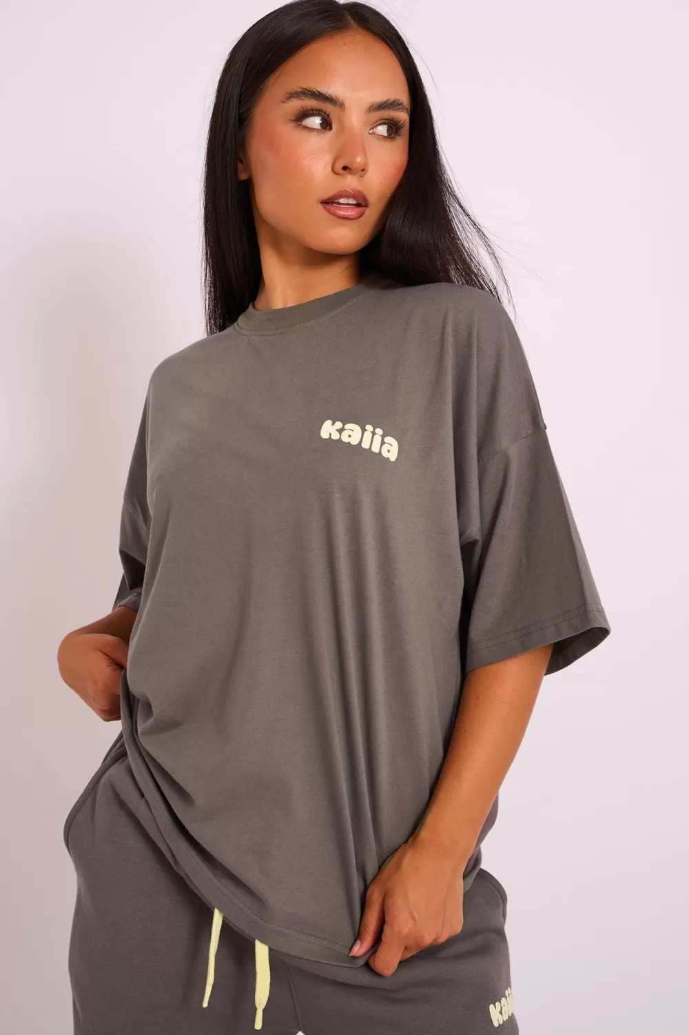 Hot Public Desire Kaiia Studio Oversized Tee Dark Grey Dark_grey_yellow