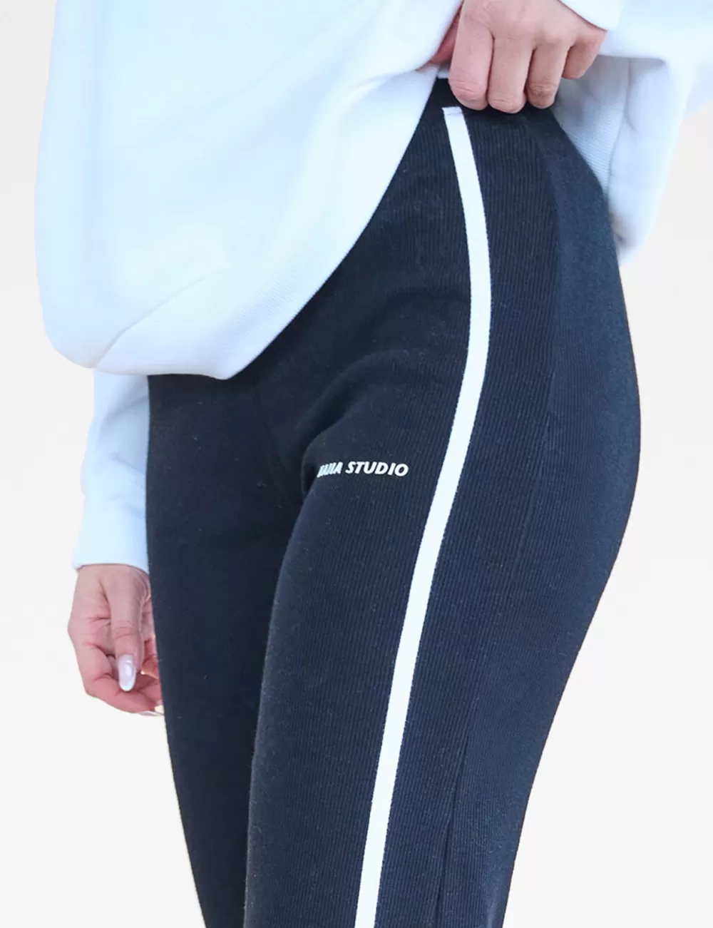 Hot Public Desire Kaiia Studio Piping Ribbed Wide Leg Leggings & White Black