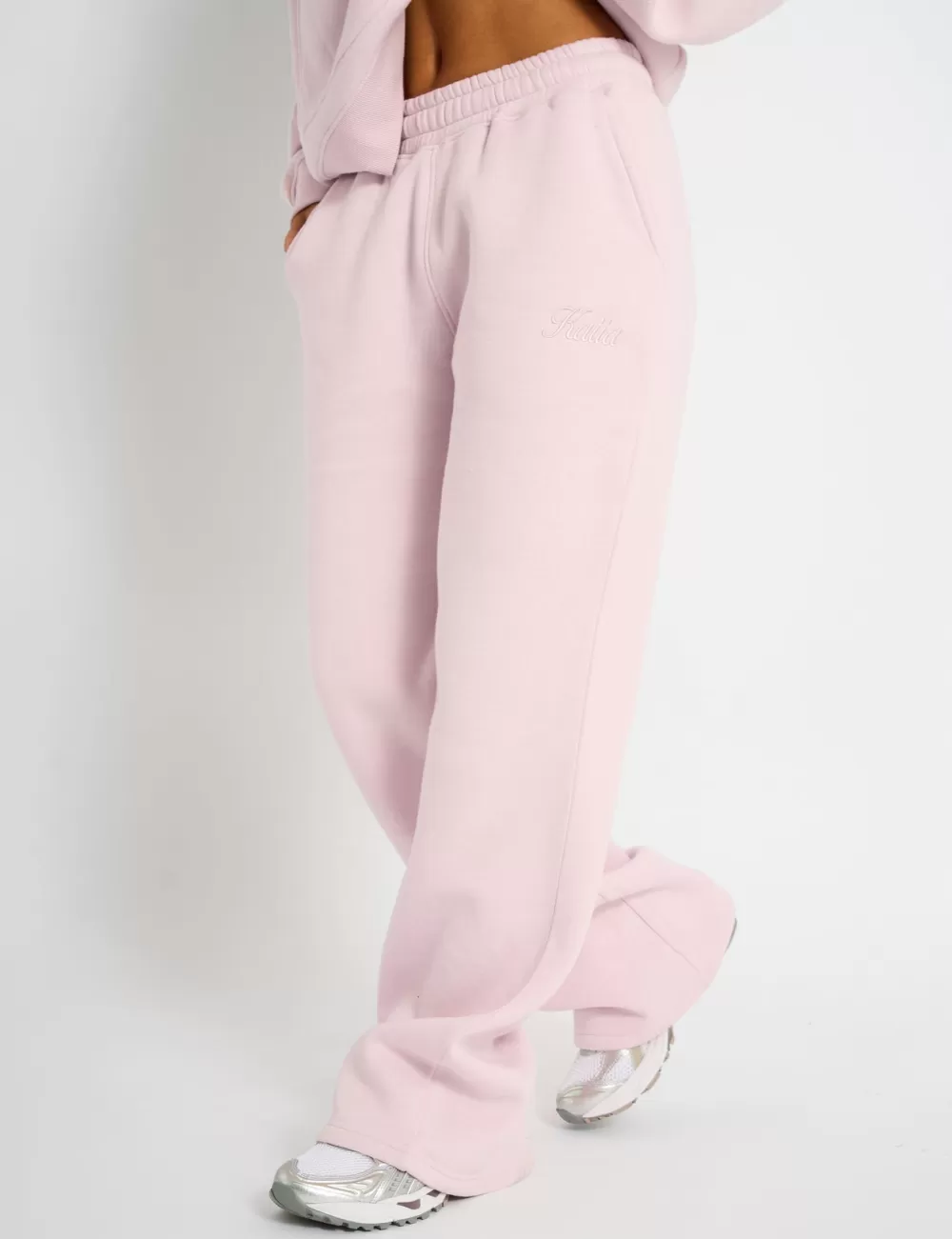 Fashion Public Desire Kaiia Studio Script Logo Wide Leg Joggers Chai Pink