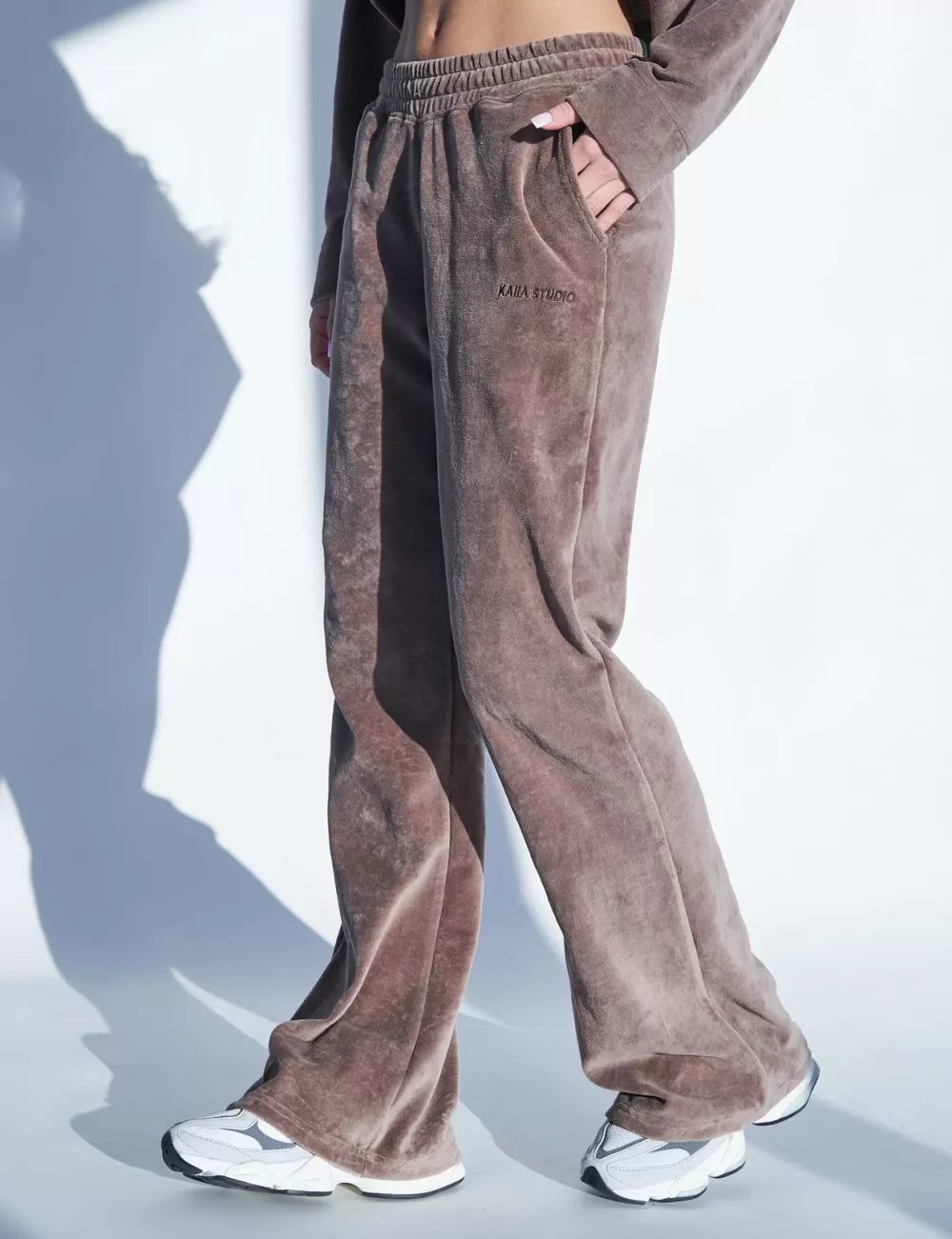 Discount Public Desire Kaiia Studio Velour Wide Leg Pants Brown