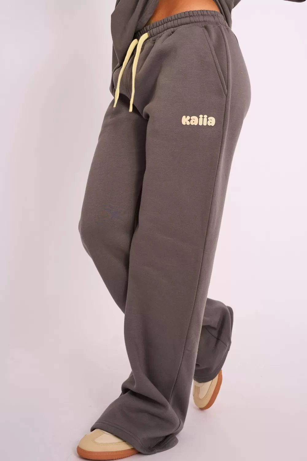 Flash Sale Public Desire Kaiia Studio Wide Leg Joggers Dark Grey Dark_grey_yellow