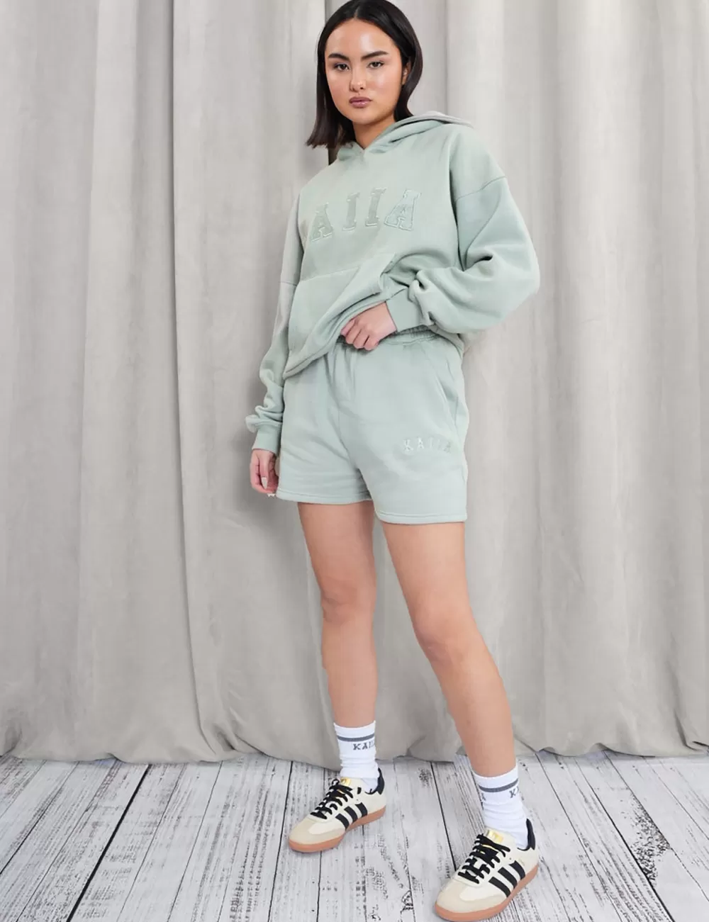 Best Sale Public Desire Kaiia Sweat Logo Shorts in Sage Green