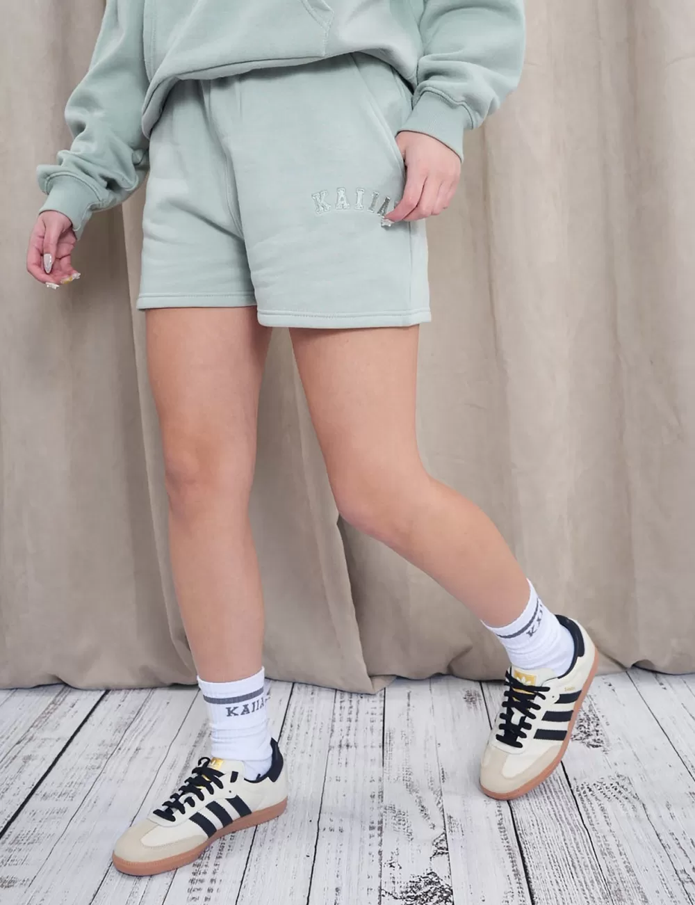 Best Sale Public Desire Kaiia Sweat Logo Shorts in Sage Green