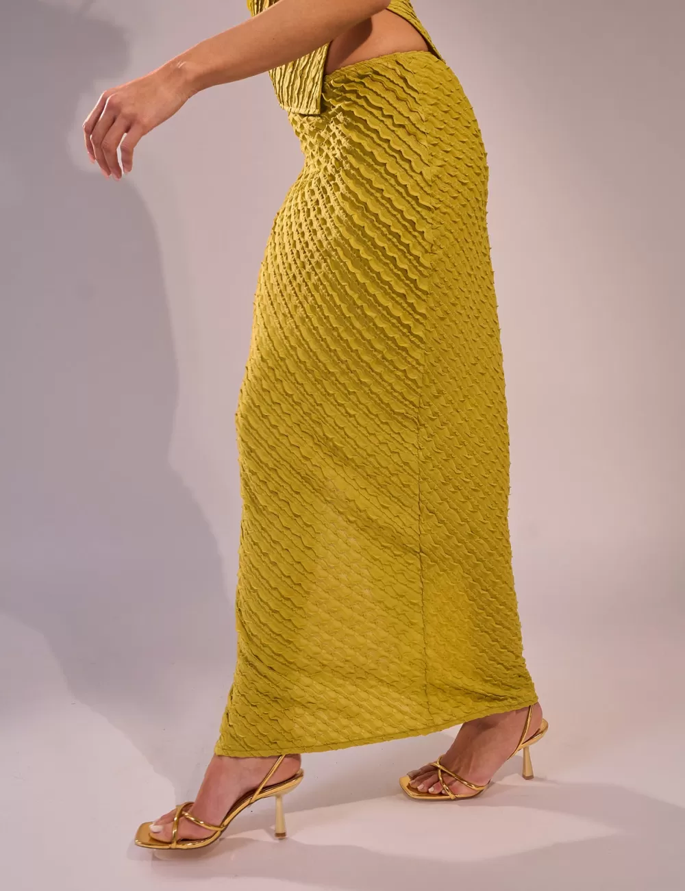 Sale Public Desire Kaiia Textured Column Maxi Skirt Co-ord Lime