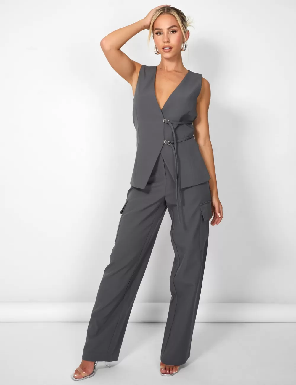 Best Public Desire Kaiia Wide Leg Cargo Trousers in Charcoal Grey