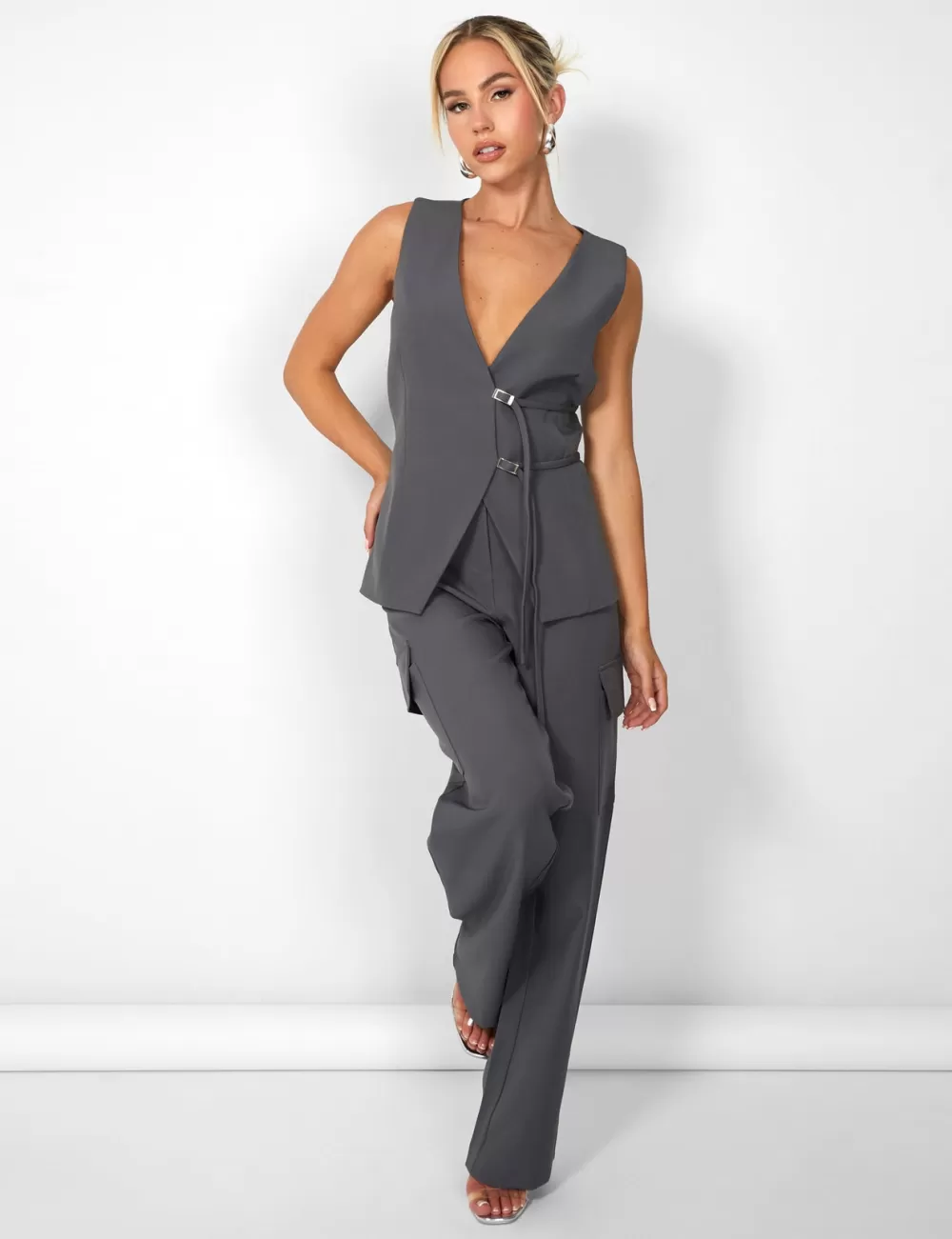 Best Public Desire Kaiia Wide Leg Cargo Trousers in Charcoal Grey