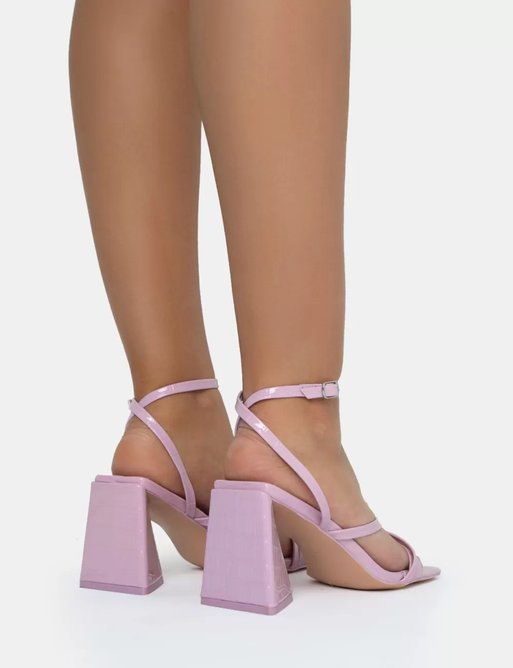 Best Public Desire Kasia Lilac Croc Strappy Square Toe Mid Flared Block Heels Purple