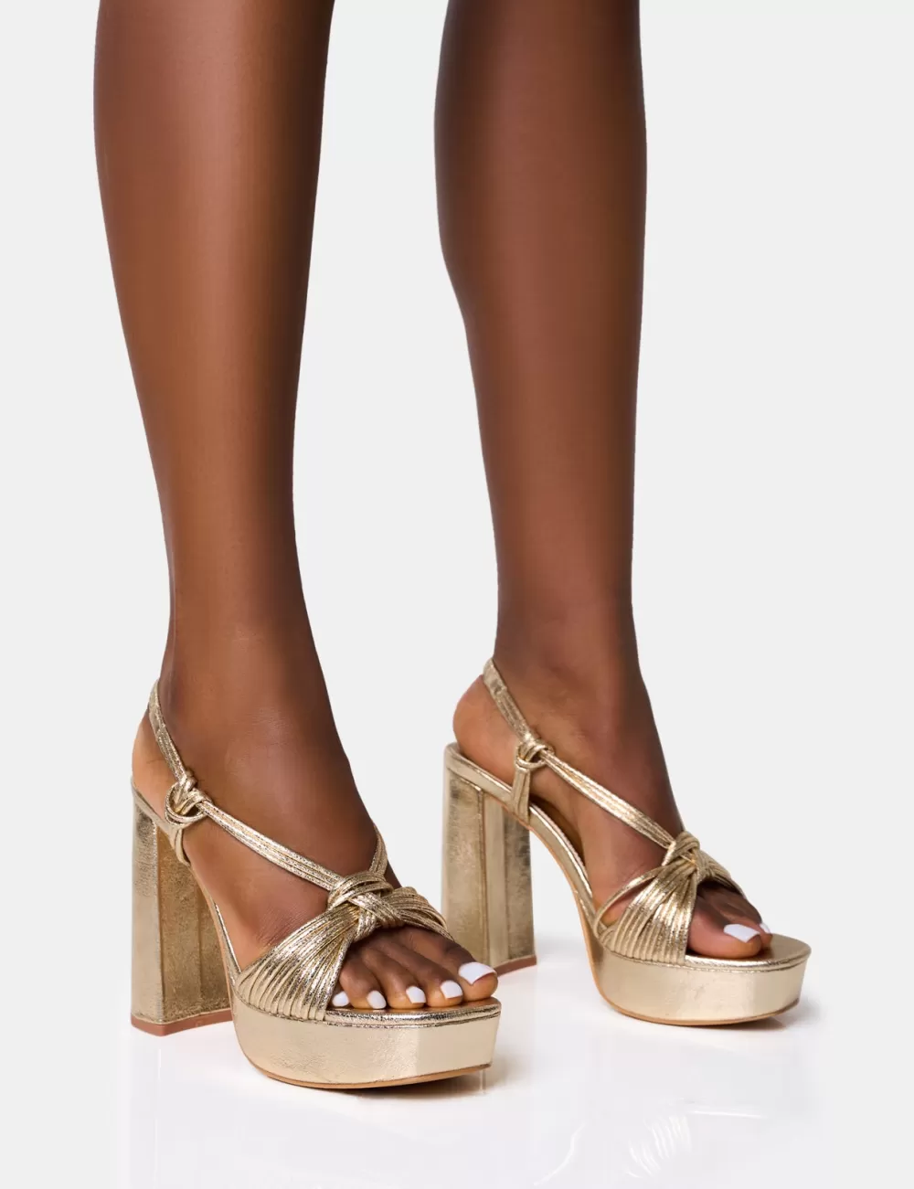 Cheap Public Desire Kenya Knot Front Platform Heels Gold