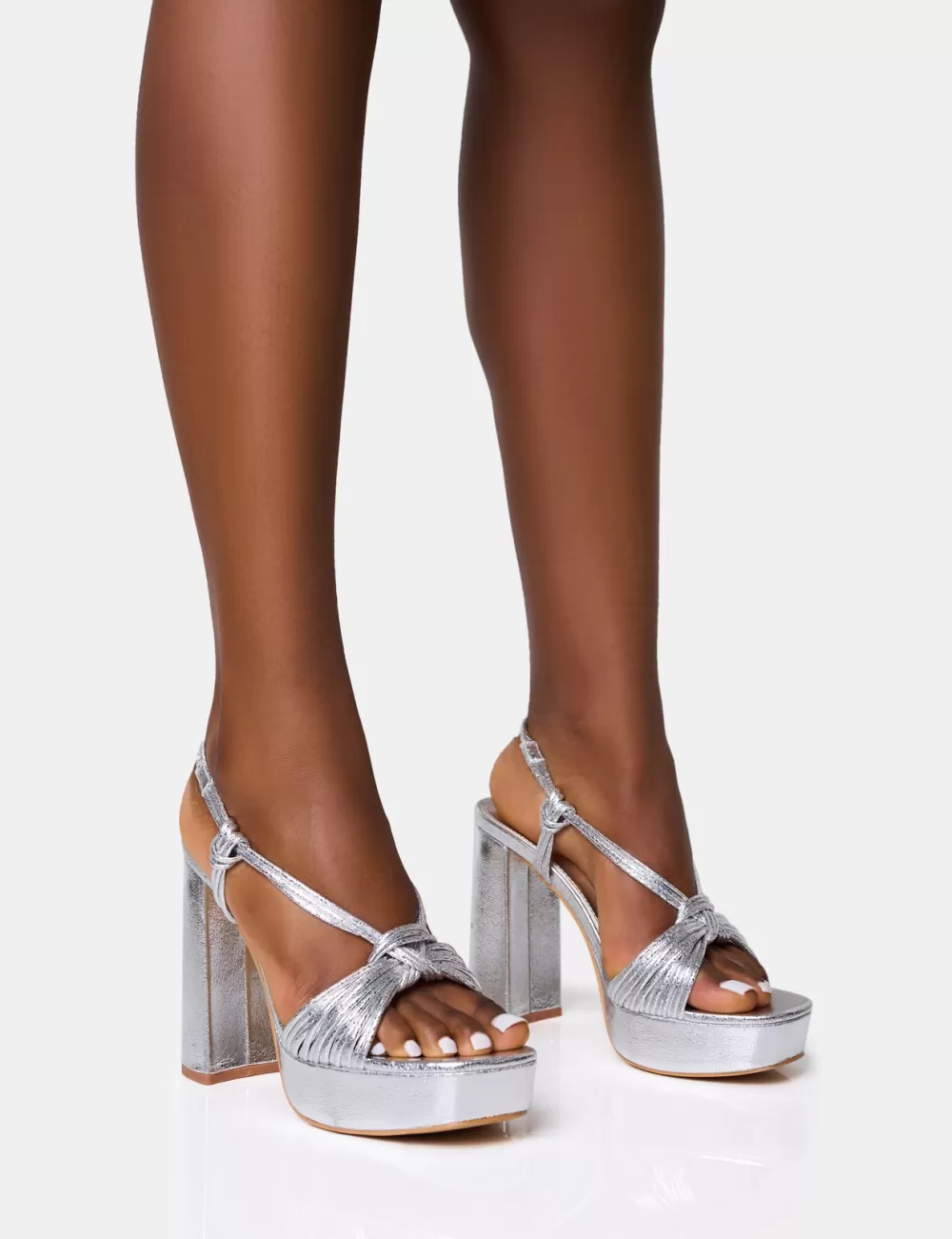 Flash Sale Public Desire Kenya Knot Front Platform Heels Silver