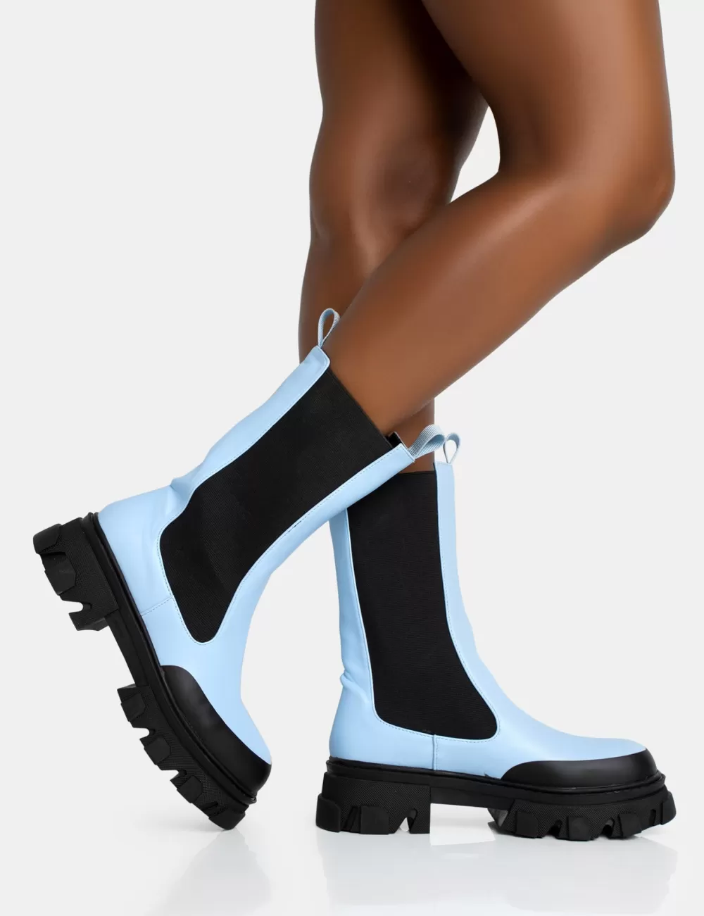 Fashion Public Desire Kira PU Chunky Sole Chelsea Ankle Boots Blue