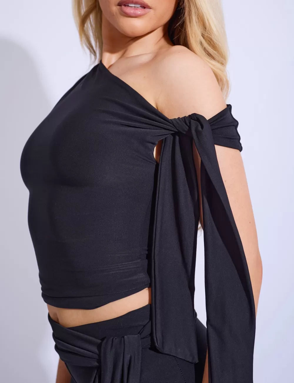 Flash Sale Public Desire Knot Detail Asymmetric One Shoulder Luxe Slinky Top Black