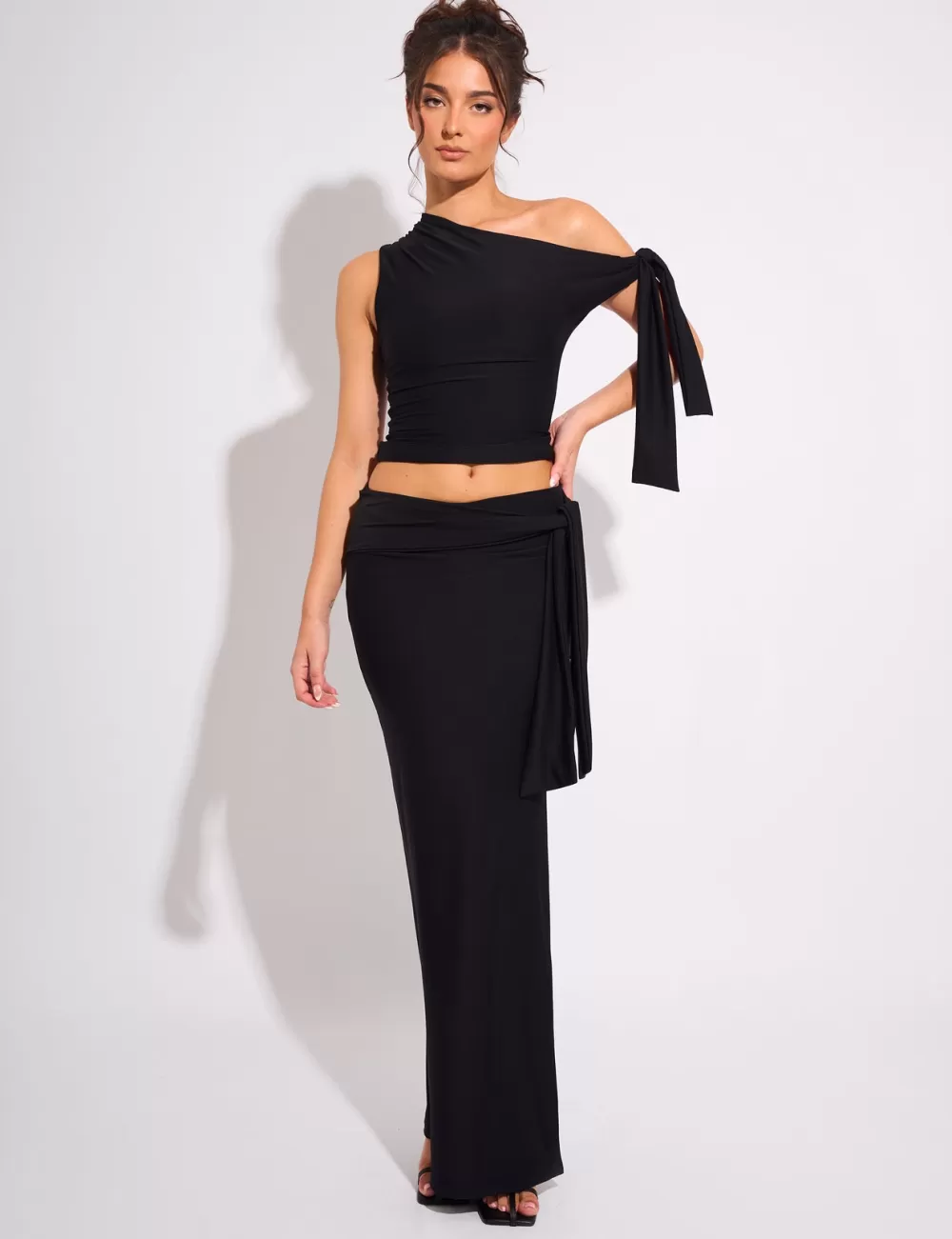 Online Public Desire Knot Detail Luxe Slinky Maxi Skirt Black