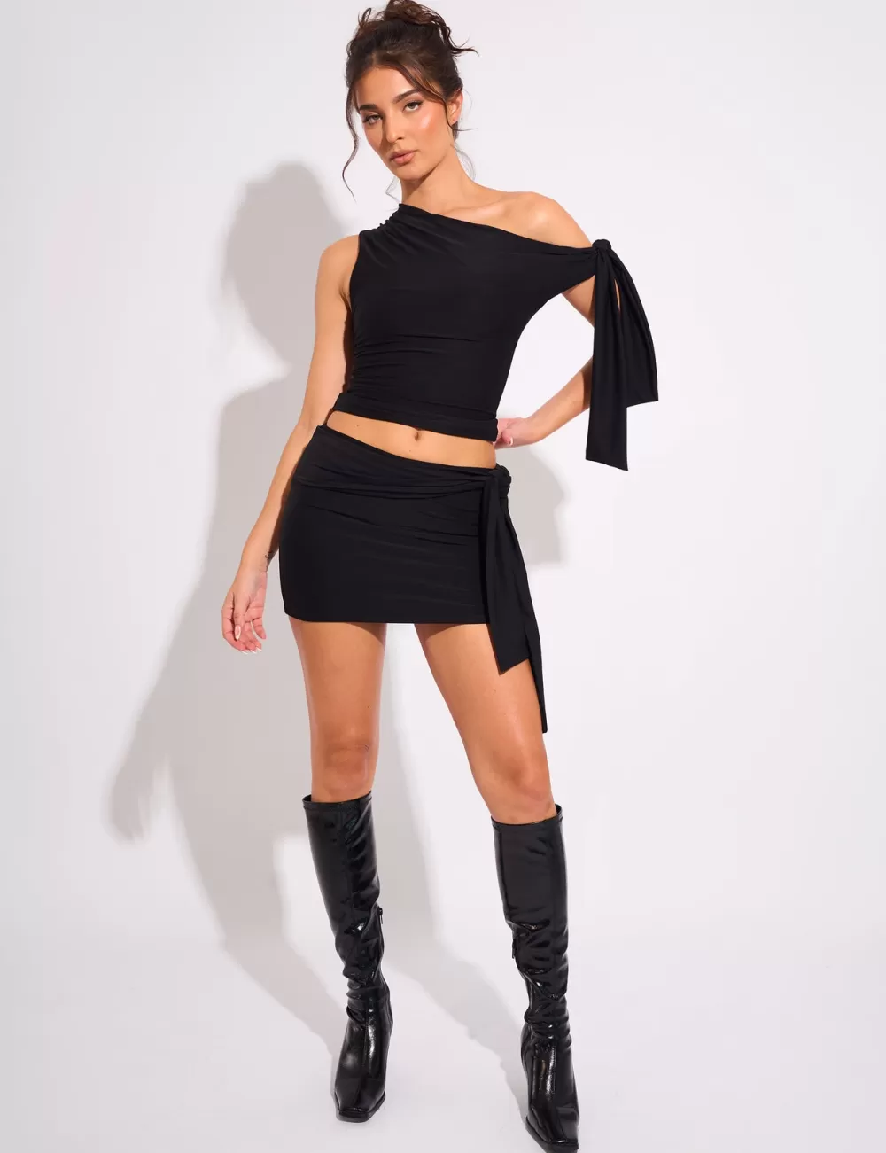 Fashion Public Desire Knot Detail Luxe Slinky Mini Skirt Black