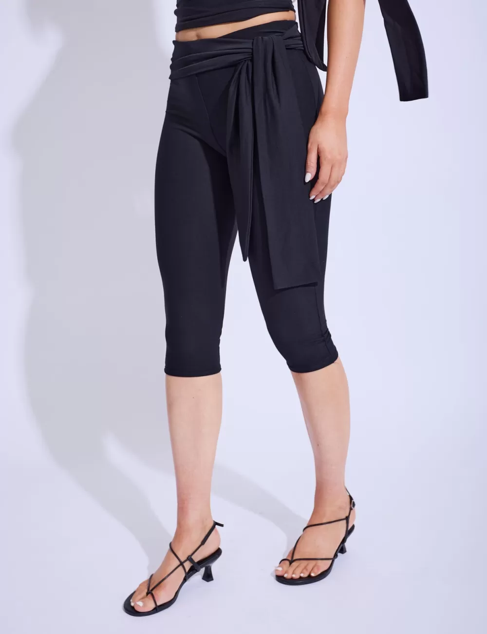 Flash Sale Public Desire Knot Detail Tie Side Luxe Slinky Capri Pants Black