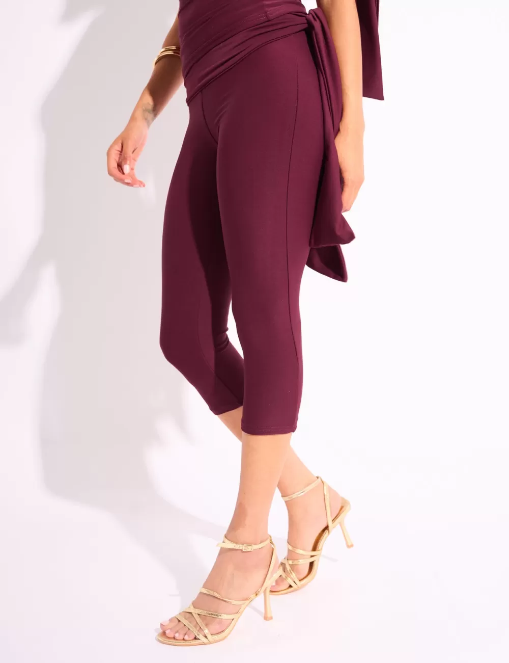 Cheap Public Desire Knot Detail Tie Side Luxe Slinky Capri Pants Burgundy