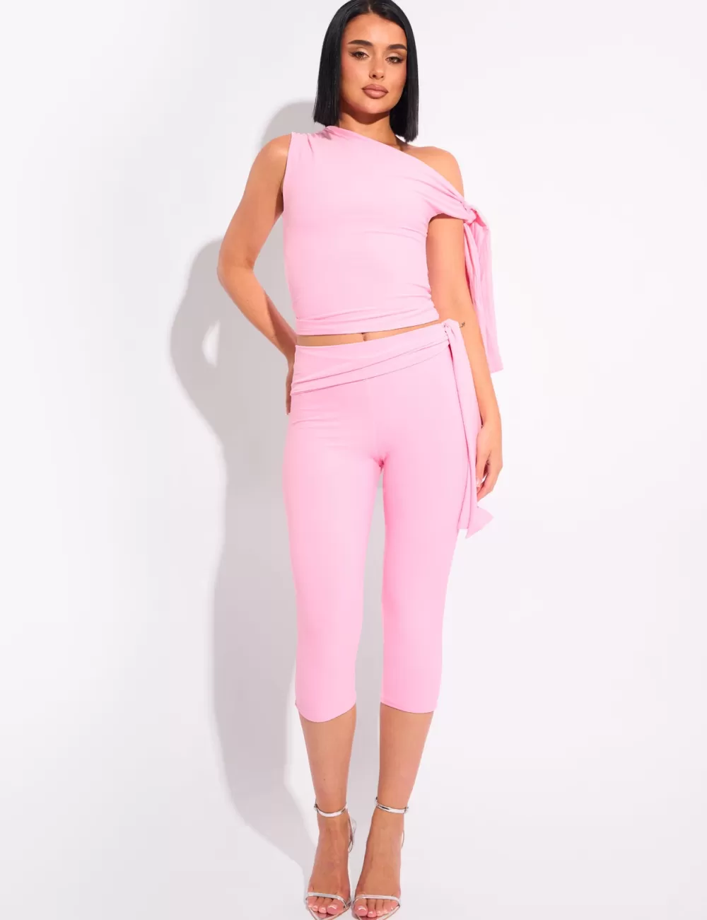 Fashion Public Desire Knot Detail Tie Side Luxe Slinky Capri Pants Pink