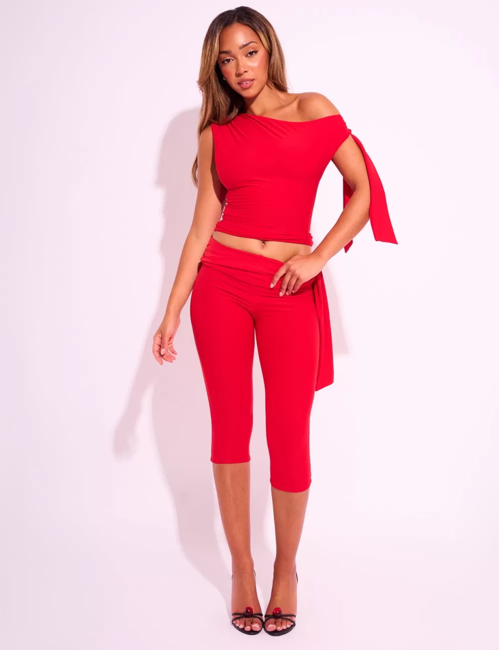 Flash Sale Public Desire Knot Detail Tie Side Luxe Slinky Capri Pants Red