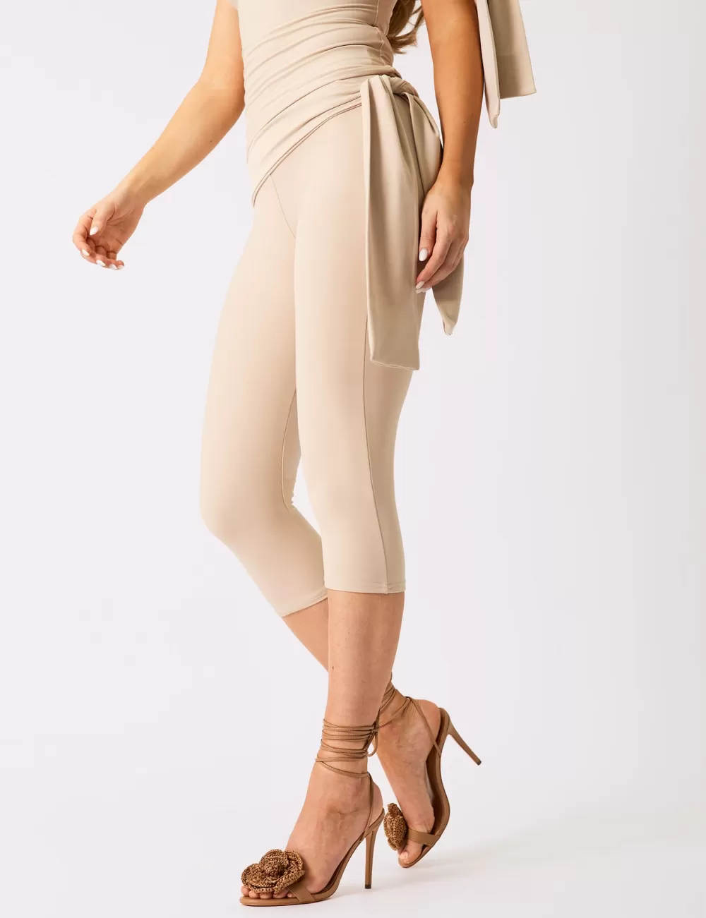 Sale Public Desire Knot Detail Tie Side Luxe Slinky Capri Pants Stone