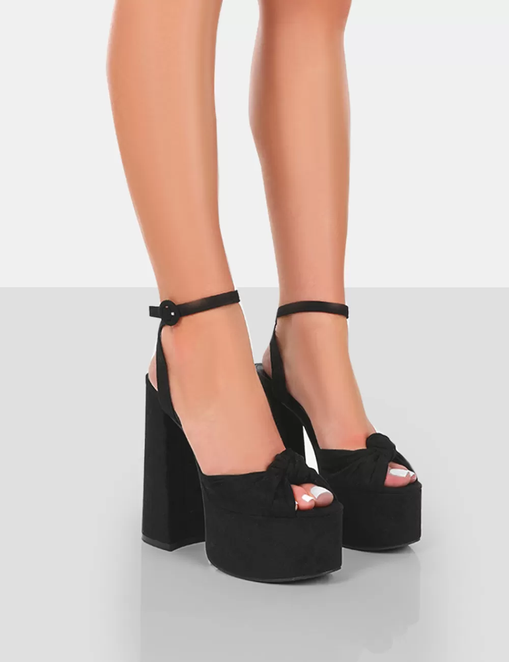 Best Public Desire Knot On Faux Suede Knotted Platform High Heeled Sandals Black