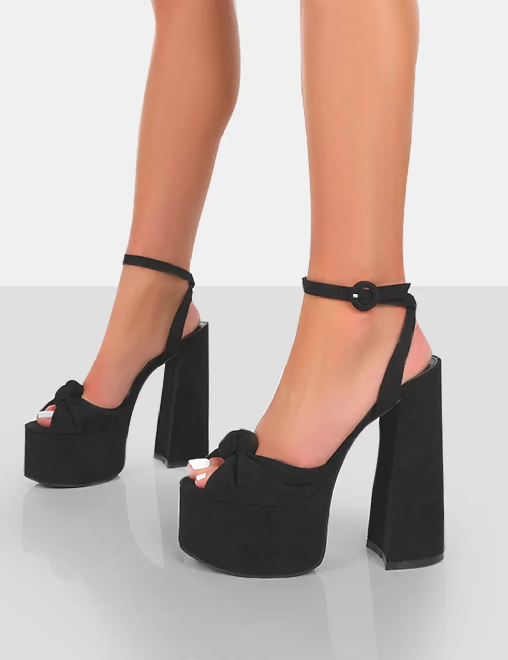Best Public Desire Knot On Faux Suede Knotted Platform High Heeled Sandals Black