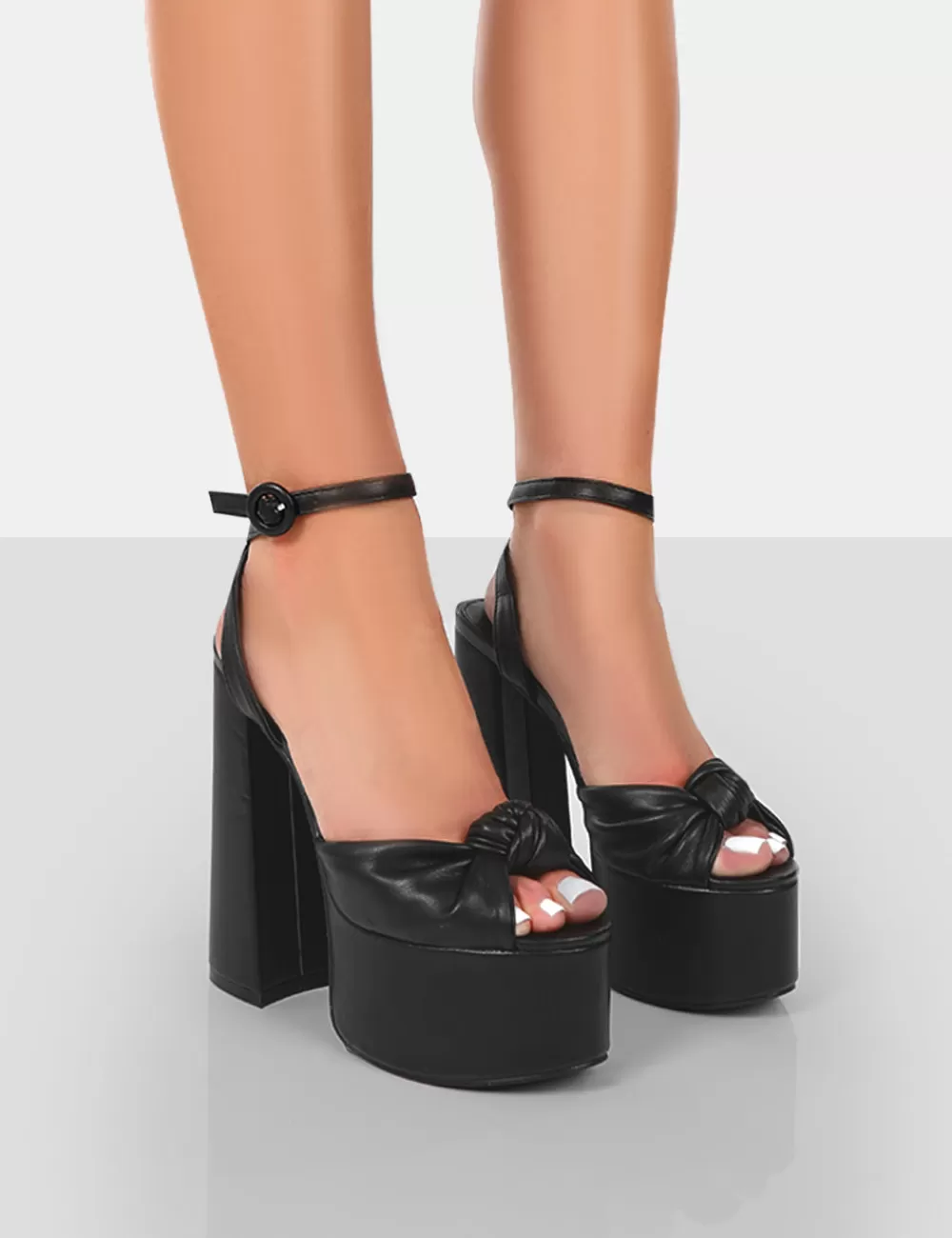 Online Public Desire Knot On Pu Knotted Platform High Heeled Sandals Black