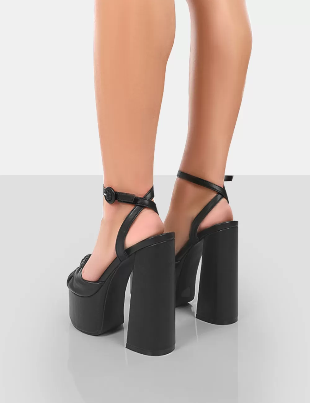 Online Public Desire Knot On Pu Knotted Platform High Heeled Sandals Black