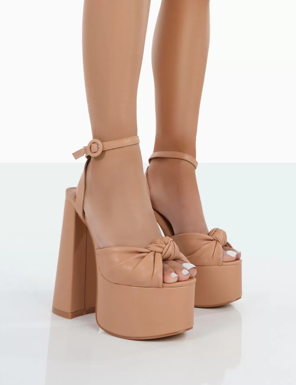 Shop Public Desire Knot On Pu Knotted Platform High Heeled Sandals Nude