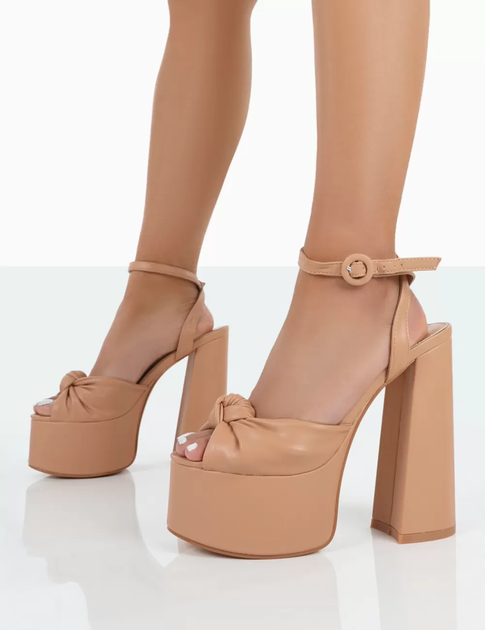Shop Public Desire Knot On Pu Knotted Platform High Heeled Sandals Nude