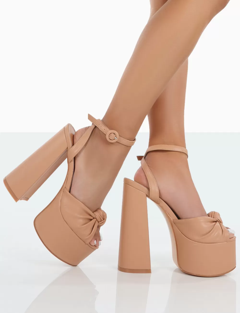 Shop Public Desire Knot On Pu Knotted Platform High Heeled Sandals Nude