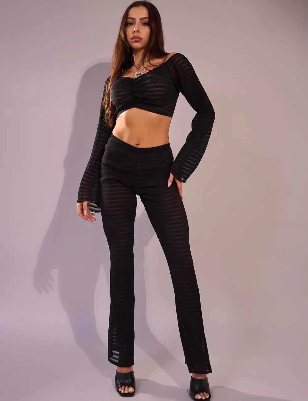 New Public Desire Laddered Mesh Straight Leg V Waist Pants Black