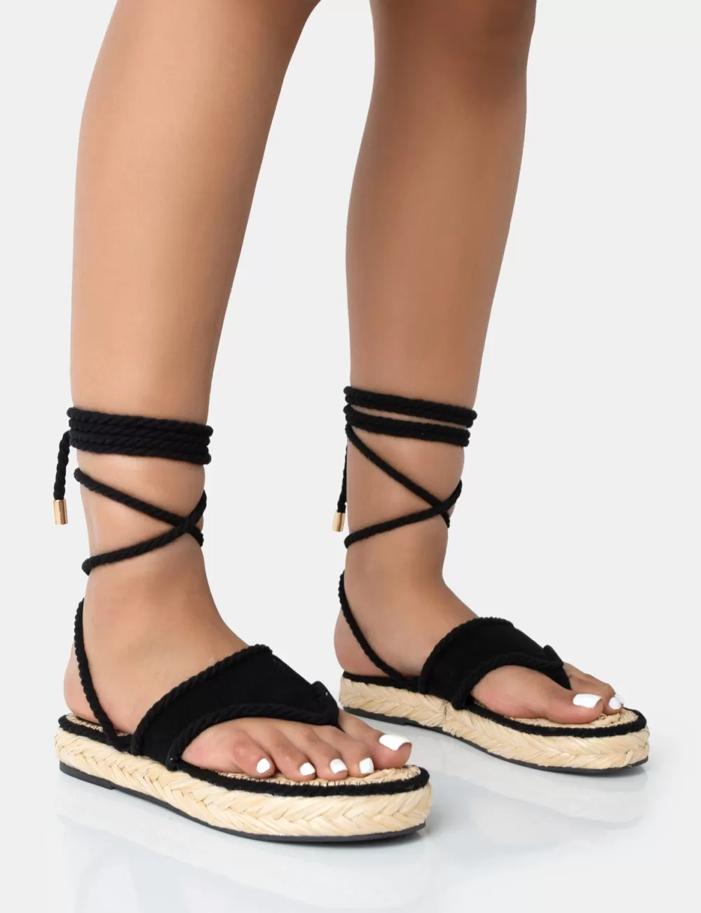 Online Public Desire Laguna Beach Towelling Flip Flop Raffia Sandals Black